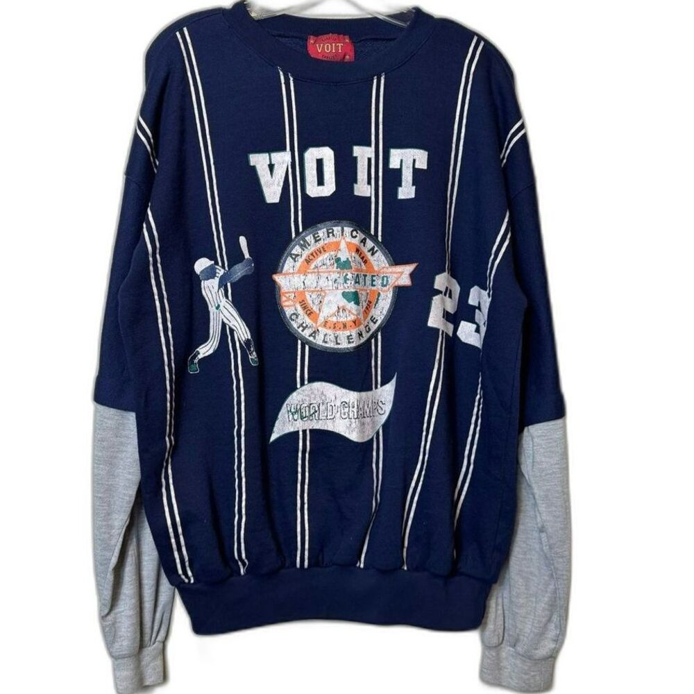 Vintage Voit Baseball Shirt, Dark Blue with White and Gray Sleeves Men's size L